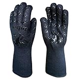 Grillhandschuhe, rutschfeste Grillhandschuhe, extrem hitzebeständige, rutschfeste Silikonhandschuhe zum Kochen, 500 ° hochtemperaturbeständige feuerfeste Handschuhe zum Grillen, Braten, Backen
