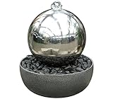 Dehner Gartenbrunnen Globe mit LED Beleuchtung, Schale: Ø 45 cm, Kugel: Ø 32 cm, Höhe 52 cm, Edelstahl, grau