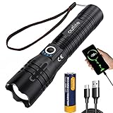 outlite Taschenlampe, Extrem Hell 10000 Lumen LED Taschenlampe Aufladbar USB mit wiederaufladbarem 21700 Akku (enthalten), Zoomfähige Taktische Taschenlampe mit 5 Lichtmodi