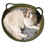 ZGZFEIYU Geflochten Katzenkorb Haustier Katzenbett Haustierbett Katzenbettchen Katzenkörbchen Katzennest Katzenkorb Rund 45cm Modern Kratzbrett für Katzen Schlafplatz Liegeplatz Bettchen