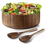 Miusco groß Salatschüssel, natürlich Akazienholz Salat servieren Schüssel mit Salatbesteck, 30 cm, 6 L, Premium handgefertigte Holzschüssel und Obstschale