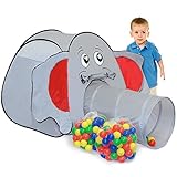LittleTom Bällebad Elefant mit Tunnel - 200 Bälle - 100x100x102 Bällebad Kinder Spielzelt Tunnel - Bällebad Baby Zelt mit Bällen für Kinder - Indoor Spielgeräte Kinderzelt Tunnel Spielzeug Kinder