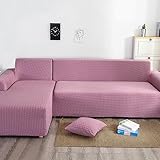 ZCXRYFL Jacquard Sofabezug L Form Stretch Stoff Couch üBerzug Rutschfester Sofa Cover Relaxsessel Ecksofa Kombination Sofa üBerzug MöBelschutz Couchbezug FüR Hunden (ＡＡ（130-160cm）+BB（160-210cm）,Pink)