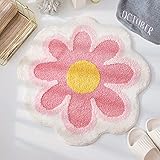 Teppich Wohnzimmer, Blumen Teppich Weiche Antirutsch Badematte mit Hoher Hygroskopizität Badvorleger Duschvorleger Fußmatte Teppichboden für Bad Küche Wohnzimmer Toilette 25.6 x 25.6 Inches (Rosa)