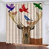 3D Gedruckt Gardine Vorhänge - Brauner Rentiervogel - Verdunklungsvorhang - Ösen Verdunklungsgardine Polyester Vorhänge Für Schlafzimmer 280 X 250 cm (B X H) - Vorhang Für Das Esszimmer