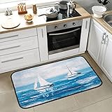 ?lgem?lde Segelboot K¨¹chenteppiche, K¨¹chenbodenmatte, rutschfest, Anti-M¨¹digkeit, K¨¹chenmatten f¨¹r Boden, gepolsterter K¨¹chenl?ufer, Teppich f¨¹r Flur, Badezimmer, Esszimmer, 99,1 x 50,8 cm