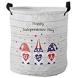 Wäschekörbe Unabhängigkeitstag Gnome Us-Flagge Feuerwerk Holz Wäschesammler Freistehende Laundry Baskets Wasserdicht Wäschetruhe Für Wäsche Bad Schlafzimmer,40X50Cm