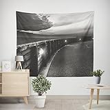 EHOMERY Wandteppich Trippy Wandtuch Romantisch Schwarz-Weiße Meereslandschaft Wandbehang Landschaft XXL Wanddekoration Modern Wohnzimmer Schlafzimmer Dekoration 200x150cm