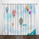 SJSXWQN Vorhang WeißEr HeißLuftballon Gardinen mit Ösen Vorhang Blickdicht Thermo Verdunklungsvorhänge Schiebegardinen für Schlafzimmer Wohnzimmer H 200 x B 140 cm 2er Set