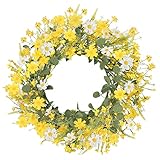 LIPJISL Künstliche Türkranz Gelb Blumenkranz Sommer Deko Wandkranz Daisy Dekokranz Tür Hängen Kranz Groß für Tür Party Fenster Wand Kamin Dekoration 60cm