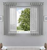 2er-Pack Gardinen Transparent Vorhang Set Wohnzimmer Voile Schlaufenschal mit Bleibandabschluß HxB 175x140 cm Grau, 61000CN