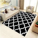 AU-OZNER Teppich landhausstil Schwarzer Teppich, Gitter Muster, Abriebfest, langlebiger, lässiger, schall dichter und Nicht verblassen der Teppichflurteppich,Schwarz,160x230cm