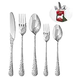 DXJ Besteck Set 1 Personen mit Weihnachtsstrumpftasche, 5-teiliges Edelstahl Besteckset Elegantes Essbesteck für Haus/Restaurant, Spülmaschinenfest & Rostfrei (Silber)