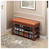 Schuhbank, Retro-Heimschuhschrank, Wickelhocker, Schuhregal mit Sitz aus massivem Holz, Garderobenbank, Flip-Design, Aufbewahrungsregal, Pu-Leder, schnelle Montage, Wohnzimmer, Badezimmer, H