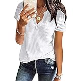 CHAOEN Damen Bluse Kurzarm Oberteile Tshirt V-Ausschnitte Sommershirts Mode Lose Damenblusen Shirt Waffel Strick Elegante Hemdbluse T-Shirt