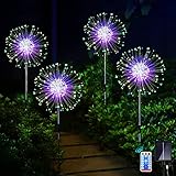 Joycome Solarstecker Gartenleuchten 4 Stück Solar Feuerwerk Lichter 120 LED Gartenstecker Solarleuchte Wasserdicht Solarlampen für Außen Garten Terrasse Balkon Rasen Hinterhöfe Weg Deko (Mehrfarbig)