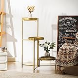 Best Goods 3-stöckiger Pflanzständer Blumenständer aus Metall Blumentopf Stände Dekorativer Blumentreppen, Moderner Robuster Faltbarer, für Schlafzimmer, Flur, Balkon (Gold)