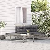 JUNZAI 5-TLG. Garten-Lounge-Set mit Kissen, Balkonmöbel, Gartenmöbel, Terassenmöbel Außen, Gartenlounge, Loungemöbel Balkon, Gartengarnitur, Grau Poly Rattan