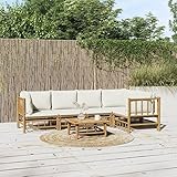 LAPOOH 6-TLG. Garten-Lounge-Set mit Cremeweißen Kissen, Gartenlounge, Balkon Möbel, Gartenmöbel, Balkonmöbel, Balkon Möbel Set, Möbelsets, Balkon Lounge, Bambus