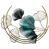 moueqkee Metall Wandschmuck, 3D Wanddeko Metall, Wandobjekt Blumen Blätter, Kreativer Handgemachter Ginkgo Biloba,C