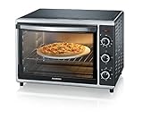 SEVERIN Back- und Toastofen mit Umluftfunktion, Mini Backofen mit Grillrost, Backblech, Drehspieß und Pizzastein, vielseitiger Heißluftofen mit 42 L Kapazität, 1.800 W, schwarz, TO 2058