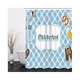Stfery Duschvorhang Badewanne Textil, Badevorhang Blau Weiss Kleidergitter Oktoberfest 180x200 Polyester Bad Vorhang Badezimmer Deko
