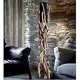 Möbel Bressmer VILLA Treibholz Stehlampe - 100% Handarbeit aus recyceltem Teakholz - Höhe 180cm Durchmesser 35cm Lampenschirm Schwarz