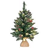 Weihnachtsbaum künstlich grün mit Deko Lichterkette 30 LED warm weiß Batterie Timer Christbaum Tannenbaum 60 cm Weihnachtsdeko Xmas-Deko