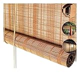 Retro Bambus Rollo ohne Bohren Anpassbar, Für Fenster und Türen, Natur Holzrollos, Sonnenschutz Lichtfilter-Rollo Für Terrasse/Garten-kastanienbraun-WxH: 100X160CM