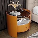 Moderner Runder Nachttisch mit Schubladen, Multifunktionaler Nachttisch Aus Massivholz, für Das Schlafzimmer zu Hause (Color : Orange, Size : White Slate)