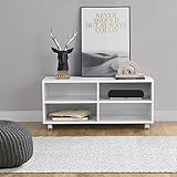 [en.casa] Lowboard mit Rollen 'Gränne' 90x35x41cm mobiles Regal TV-Schrank 4 Ablagen Fernsehregal Fernsehtisch Matt Weiß