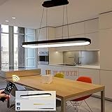 WJYCYN Dimmbare Esstisch Oval LED Pendelleuchte Esszimmer Schwarz Moderne Minimalist Hängeleuchte & Pendellampe mit Fernbedienung Büro Hängelampe Schlafzimmer Kücheninsel Hause lampe L100cm 38W