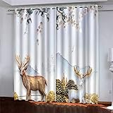 LAMPPE Verdunkelungsvorhang Kinderzimmer Vorhänge Blickdicht H 160 X B 75 cm 3D Digitaldruck Abstrakter Floraler Goldener Elch Ösenschal 2Er Set Vorhang Wohnzimmer Schlafzimmer Thermogardine