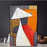 BIEMBI Abstrakte Picasso-sitzende Frau, berühmtes Leinwandgemälde, Wandkunst, klassische Poster und Drucke für Wohnzimmer, Heimdekoration, 60 x 80 cm, mit Rahmen