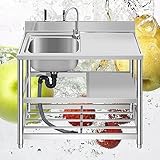 Edelstahl Spültisch Gastro Waschbecken Spülwanne Camping Spülbecken Küche Spüle 1 Becken Outdoor Arbeitstisch Tragbare Gastronomie Küchenspüle Freistehende Edelstahlspüle Außen Werkstatt (Color : Lef