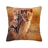 HAOSOFT Kissenbezüge 40x40 cm, Kissenbezüge Niedliche Löwenbabys Kissenbezug Dekokissen Kissenhülle für Sofa Büro Gartenbett Couch Kissen Haus Heim Dekoration, 1 Pcs