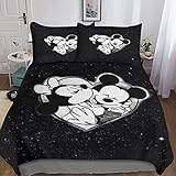 Mickey Mouse Bettwäsche Premium Atmungsaktive Angenehme Baumwolle Minnie Mouse Bettbezüge , Mit Reißverschluss Bettdeckenbezug, 3teilig Bettbezug + Kissenbezug King（220x240cm）