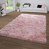 TT Home Hochflor-Teppich Für Wohnzimmer, Shaggy Mit Glitzer-Garn, Einfarbig In Rosa, Größe:80x150 cm