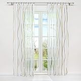 HongYa 1er-Pack Voile Gardine Transparenter Vorhang mit Kräuselband Wellen Druck H/B 245/140 cm Creme Braun