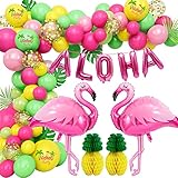 Hawaii Party Dekoration Set, Hawaii Luftballon Girlande Dekorationens mit Hawaii Deko Flamingo ballons, Hawaii ALOHA Luftballons Deko für BBQ Tropischen Garten Party Deko Geburtstag Deko