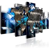 murando Acrylglasbild Abstrakt 100x50 cm 5 Teilig Wandbild auf Acryl Glas Bilder Kunstdruck Moderne Wanddekoration - Weltkarte Reise Kontinente blau silber schwarz k-A-0017-k-p