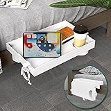 SPACEKEEPER Klappbares Nachttischregal mit Getränkehalter, Clip-On Nachttisch, Nachttisch Hängendes Tablett, Caddy Organizer für Bett & Etagenbett, College, Schlafsaal, Loft, Bed Essentials, Weiß