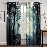 Vorhänge Blickdicht 3D Dschungel Sonnenschein Straßenszene Gardinen Verdunkelungsvorhänge 200x214 Cm Verdunklungsvorhänge Ösen, Drucken Curtains Für Schlafzimmer Wohnzimmer Deko, Verdunklungsgardin