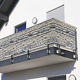 Balkon Sichtschutz Steinoptik, Balkonverkleidung Sichtschutz, 100% Blickdichte Wasserdicht Balkonsichtschutz Windschutz Atmungsaktiv mit Ösen und Kordel, 50-90 cm Hoch,0.9 * 5m