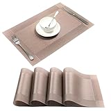 fanquare Platzsets 45x30 cm, Abwaschbare PVC Tischsets für Esstisch, Gewebte Vinyl Tischmatten Hitzebeständig, Abwischbar, 6er Set(Braun)
