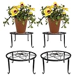 MUAEEOK 4 Stück Blumenständer Metall Schwarz, Blumenhocker Pflanzenständer, Schmiedeeisen, Rund Pflanzgefäß Flowerpot Basis für Innen-Balkon Outdoor Garten (Braun)