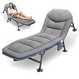 T-ZBDZ Karpfenliege Feldbett Campingbett, Liegestuhl Klappbar, 6-Bein Liege Sonnenliege Relax Angelliege, Gartenliege Campingliege mit Matratze für Outdoor Reisen Strand Garten Patio, bis 160kg, Grau