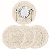 Boho Geflochten Platzsets Abwaschbar 4er Set - 35cm/13.7in Tischsets Abwaschbar, Tischset Rund, Hitzebeständige Stoff Tischsets für Party, Hochzeit, Küche, Esszimmer, Tisch Dekoration (Gelb)