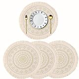 Boho Geflochten Platzsets Abwaschbar 4er Set - 35cm/13.7in Tischsets Abwaschbar, Tischset Rund, Hitzebeständige Stoff Tischsets für Party, Hochzeit, Küche, Esszimmer, Tisch Dekoration (Gelb)