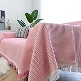 Homxi Sofahusse 4Sitzer,Sofahusse Universal Einfarbig Überwurf Sofa Baumwolle Handtuch Sofa Rosa Couchbezug Universal 230x250CM